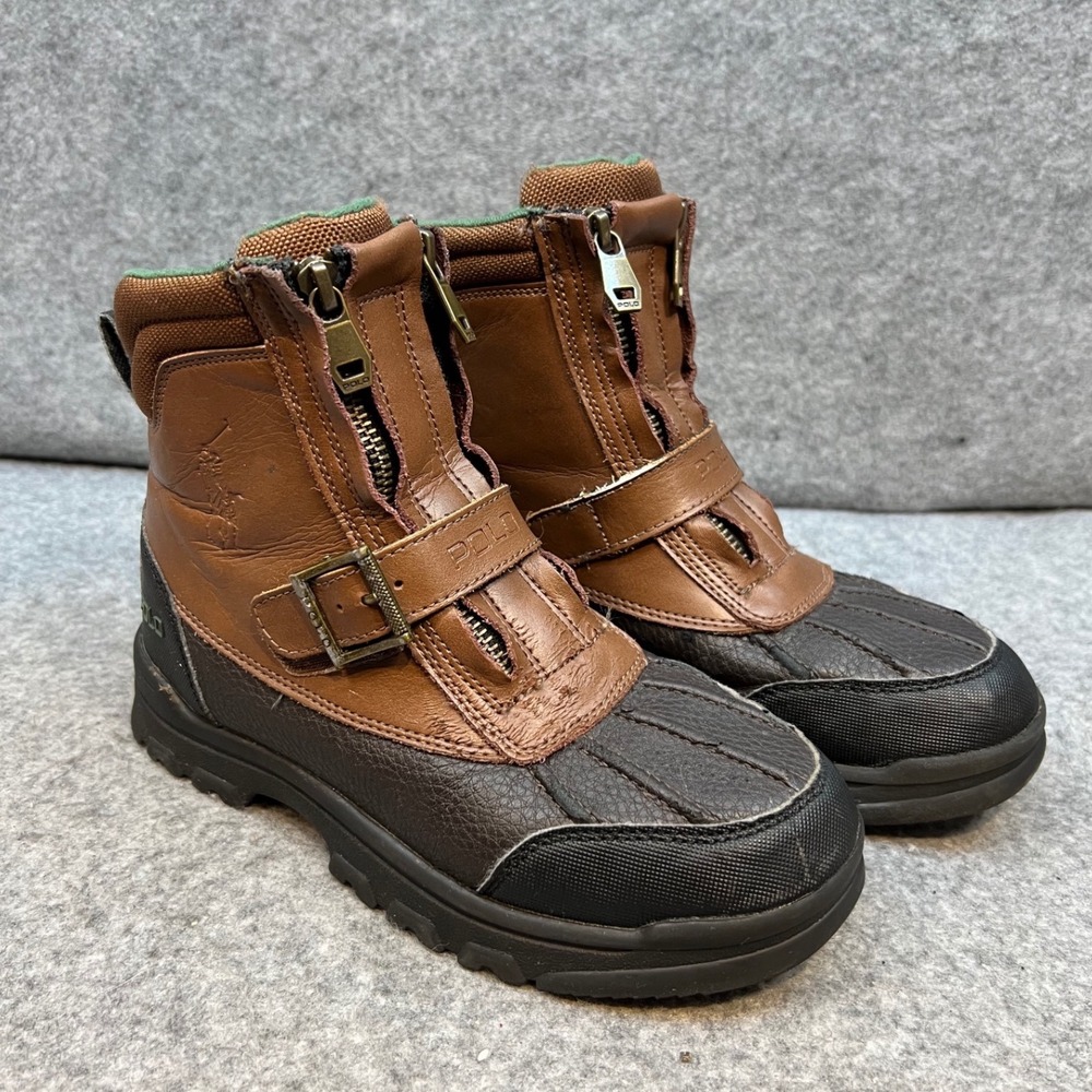Polo Ralph Lauren Kids Brown Leather Zip Up Winter Boots Size Big Boys 4
